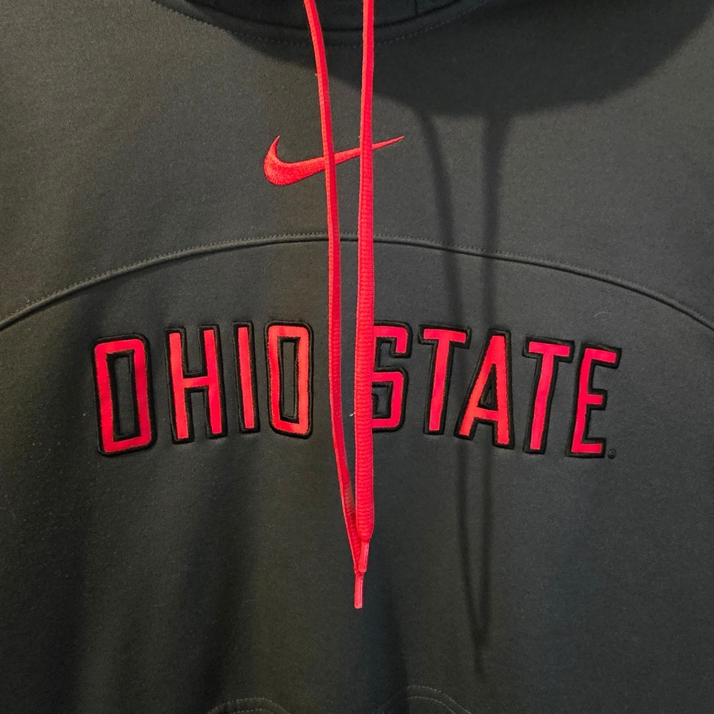 Nike Ohio State Hoodie Mens Medium Gray Red Therma-FIT Elite Buckeyes Sweatshirt - Picture 6 of 11